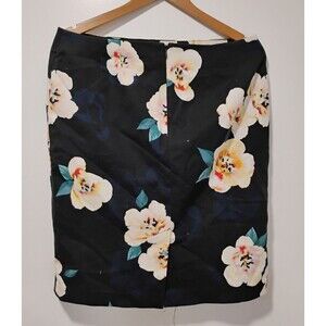 Lord & Taylor Floral Peony Black Straight Pencil Skirt Size Petite 12 P